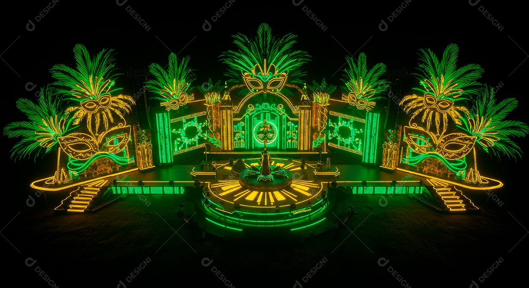 Cenário de festa de Carnaval iluminado.