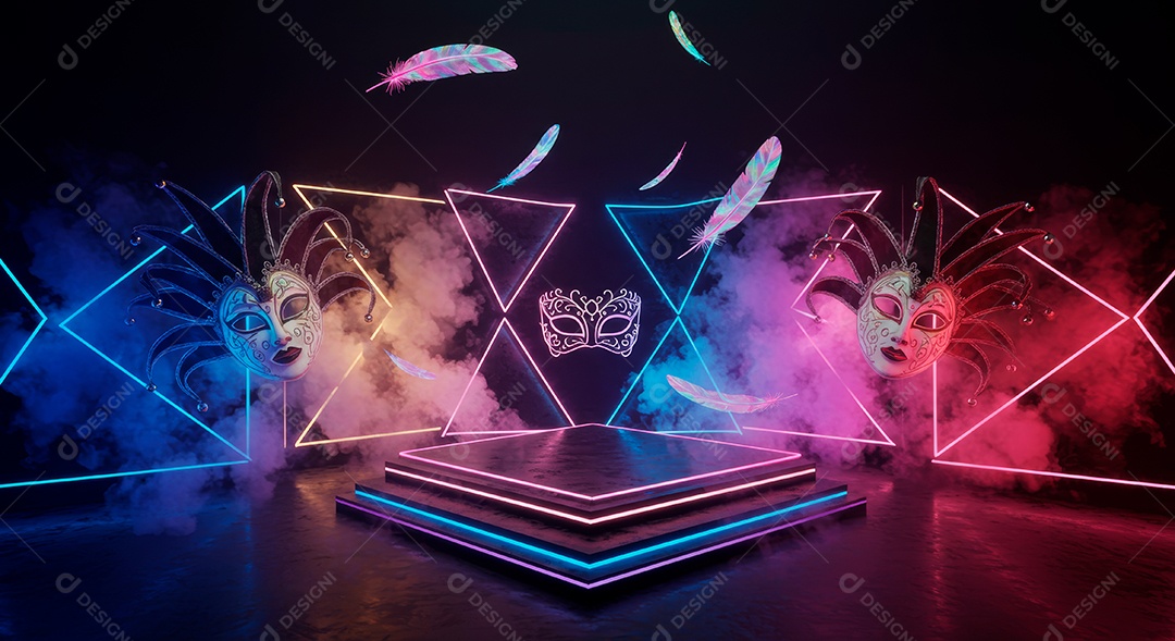 Cenário de festa de Carnaval iluminado.