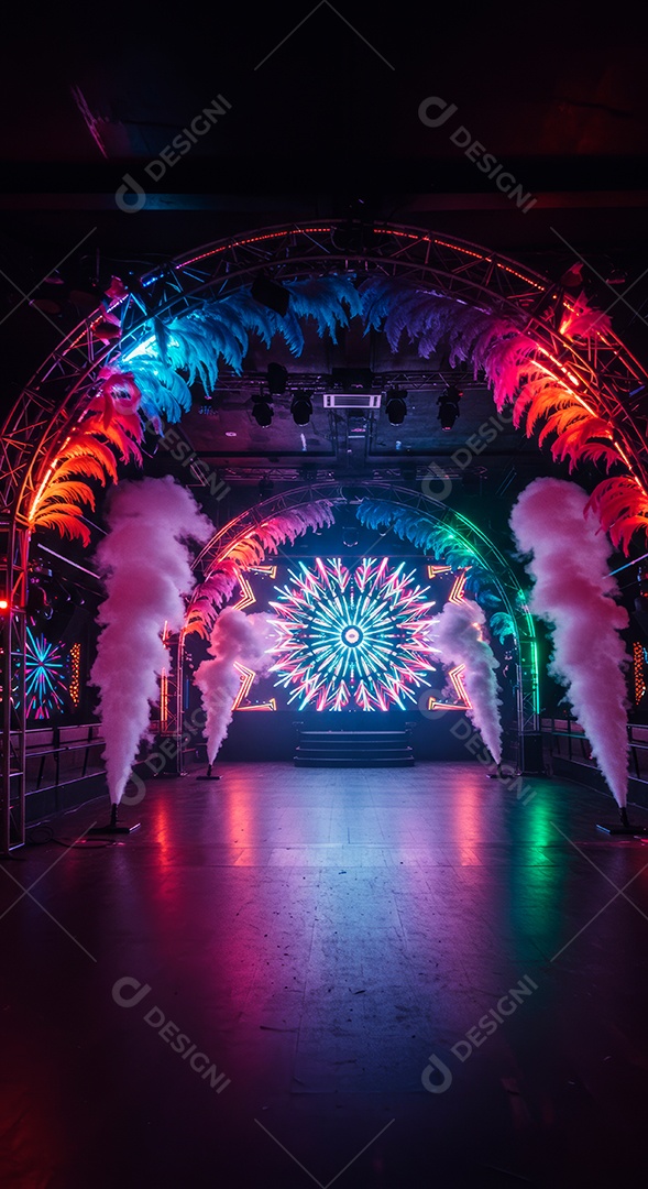 Cenário de festa de Carnaval iluminado.