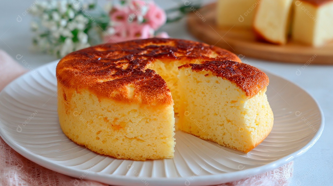 A imagem mostra um bolo que parece ser um bolo simples e fofinho.