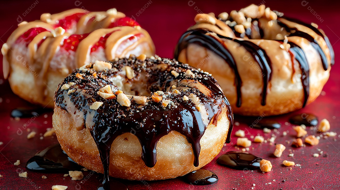 A imagem mostra donuts, que são bolinhos de massa frita em formato de anel.