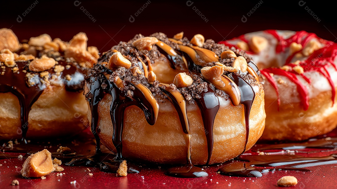 A imagem mostra donuts, que são bolinhos de massa frita em formato de anel.