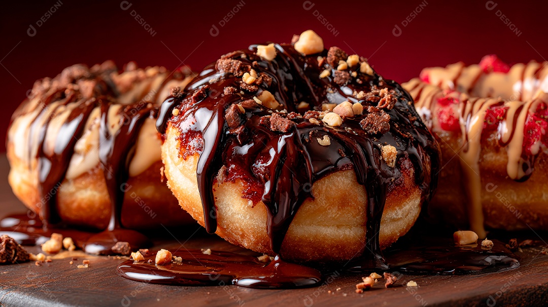 A imagem mostra donuts, que são bolinhos de massa frita em formato de anel.