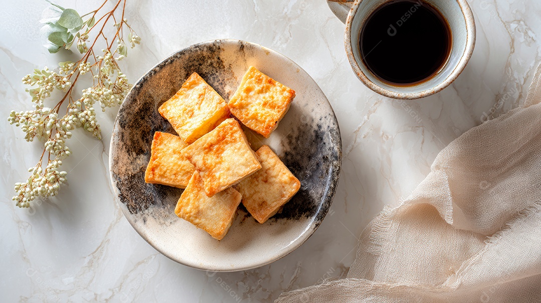 A imagem mostra tofu preparado, que é um alimento versátil e nutritivo de origem chinesa.