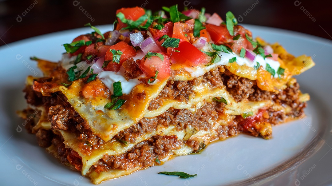 A imagem mostra uma lasanha, um prato clássico da culinária italiana..