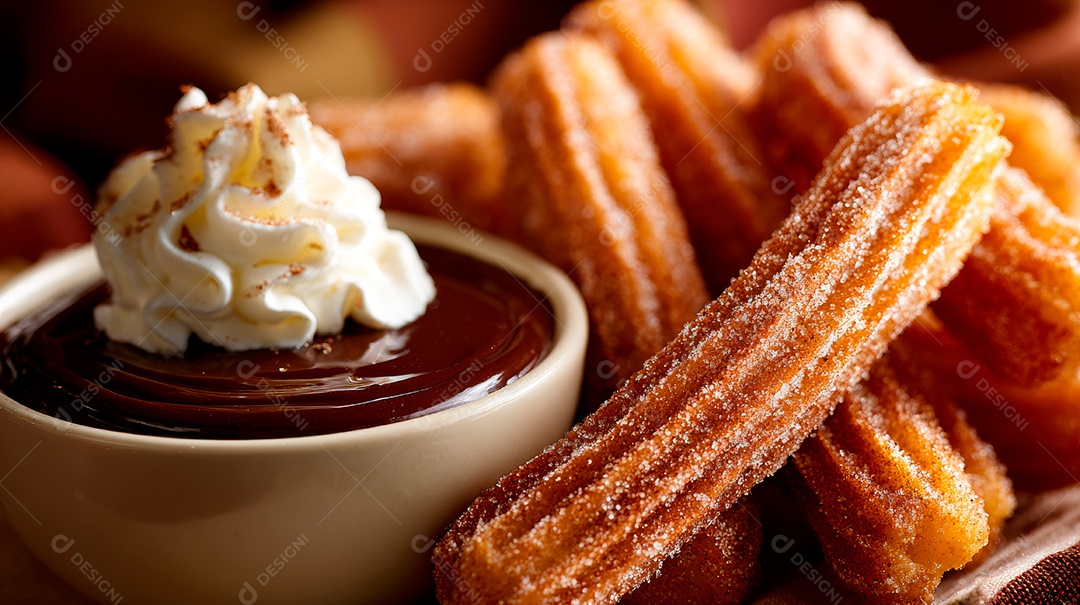 A imagem mostra churros, um doce de massa frita popular.
