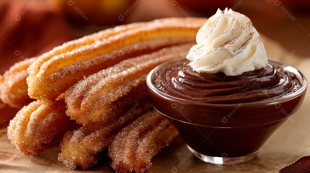 A imagem mostra churros, um doce de massa frita popular.