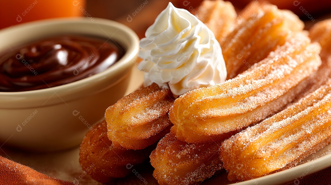 A imagem mostra churros, um doce de massa frita popular.