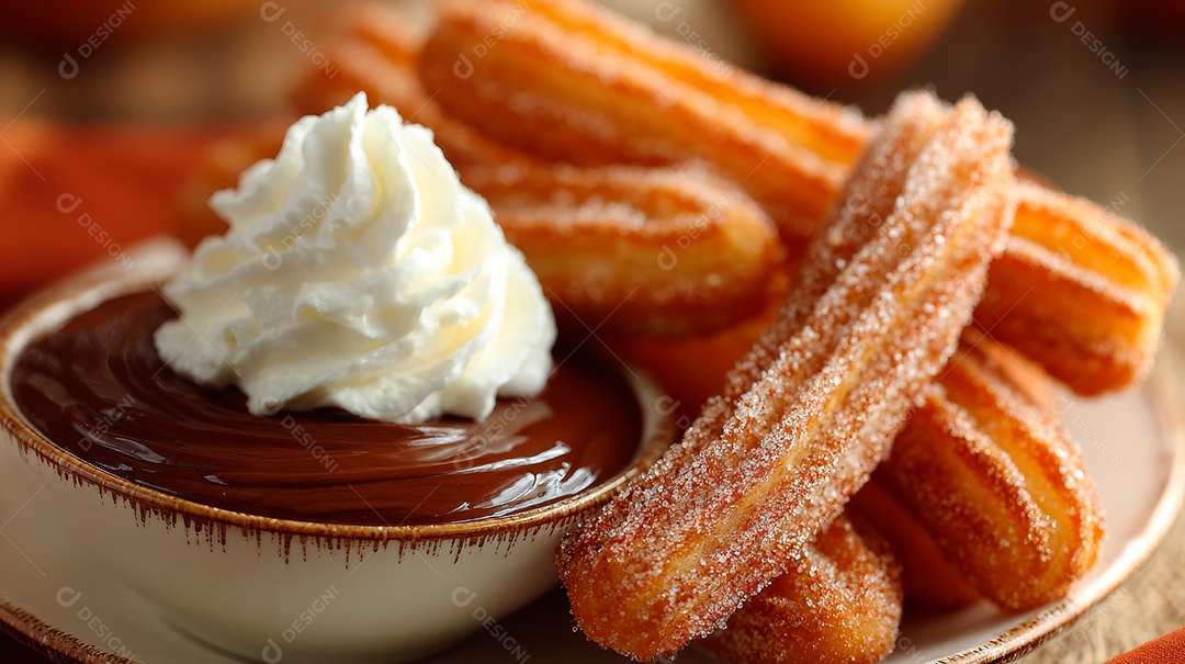 A imagem mostra churros, um doce de massa frita popular.