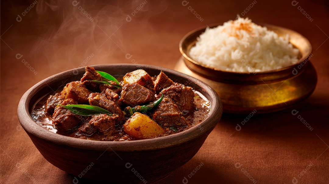 A imagem mostra um prato que pode ser identificado como Kappa Biriyani ou Chicken Perattu.