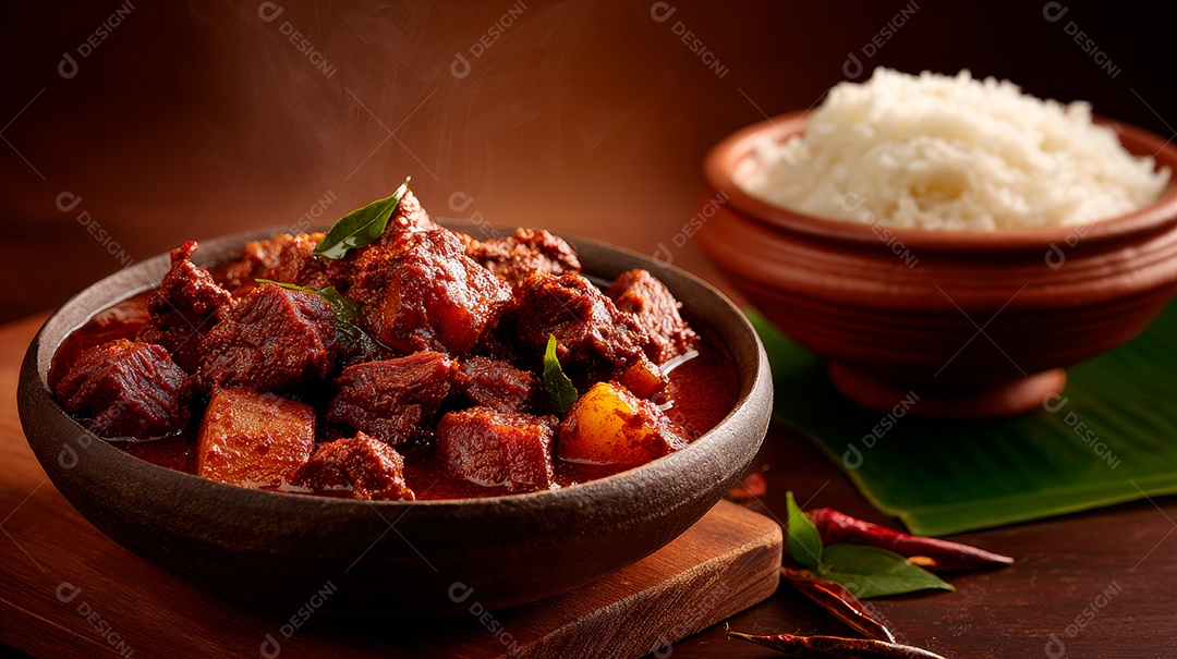 A imagem mostra um prato que pode ser identificado como Kappa Biriyani ou Chicken Perattu.