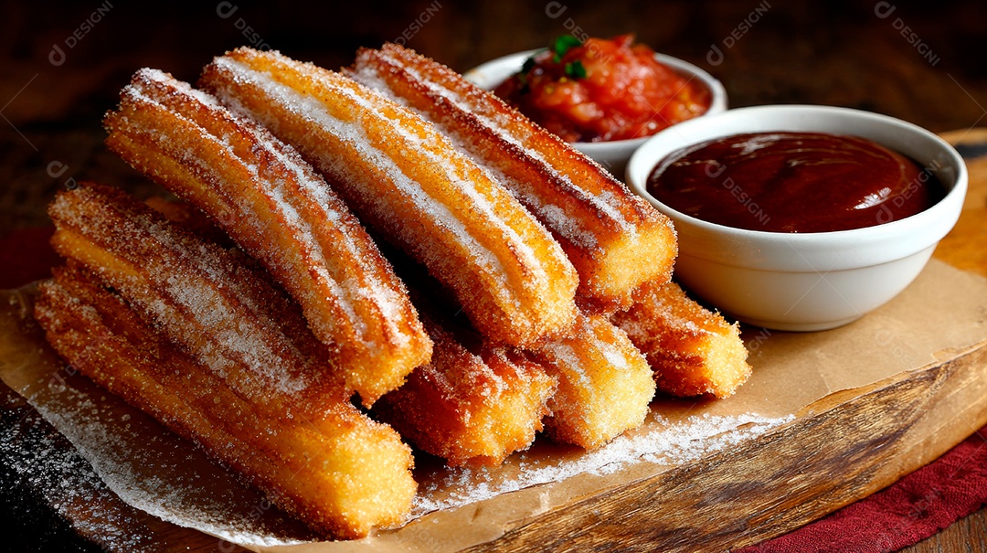 A imagem mostra churros, um doce de origem ibérica.