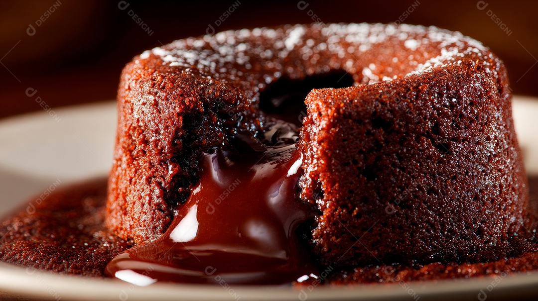 A imagem mostra um Petit Gâteau, também conhecido como bolo de chocolate.
