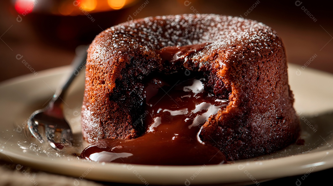 A imagem mostra um Petit Gâteau, também conhecido como bolo de chocolate.