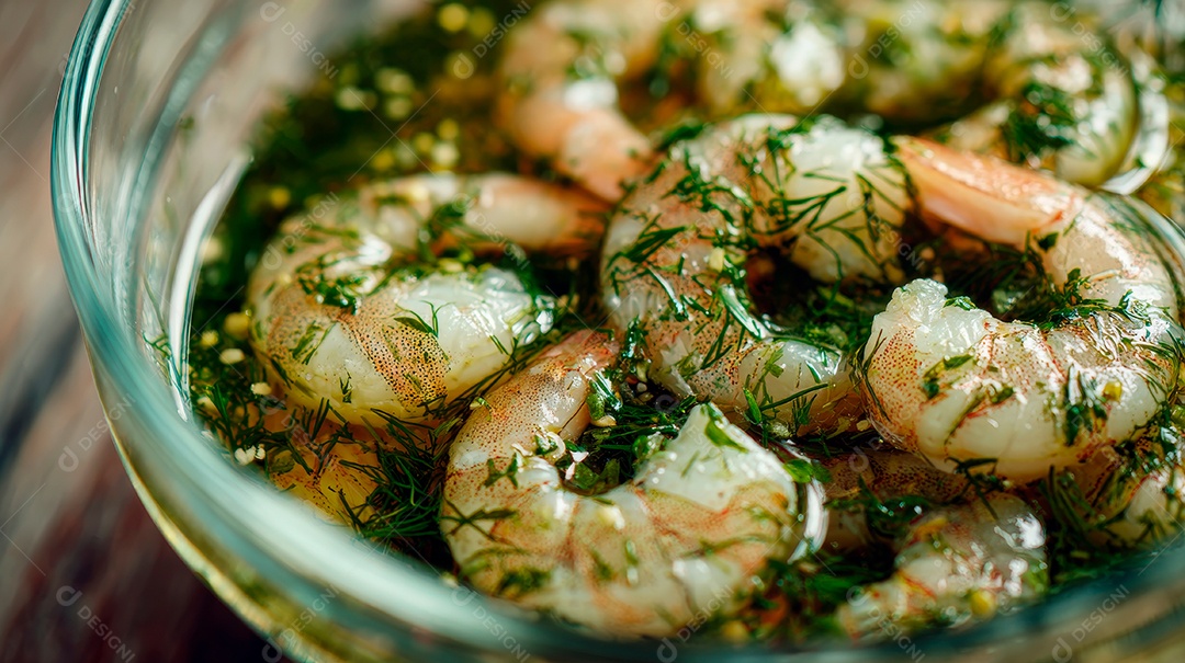 A imagem mostra Camarão ao Alho e Limão Siciliano, um prato de camarão.