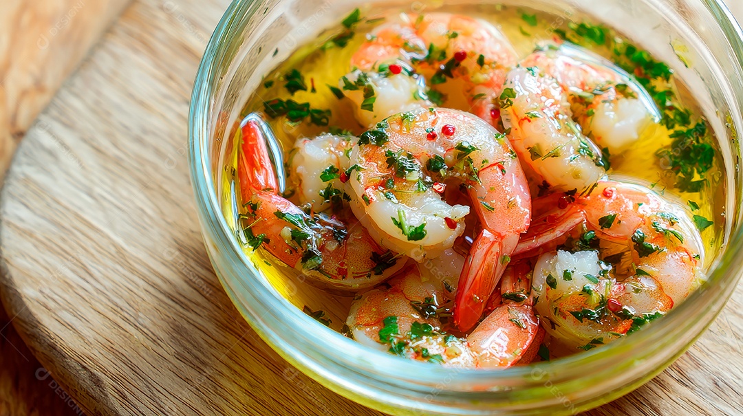 A imagem mostra Camarão ao Alho e Limão Siciliano, um prato de camarão.