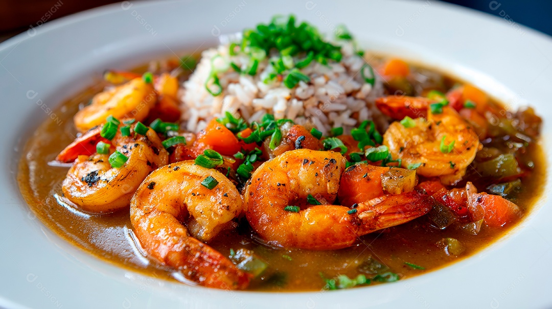 A imagem mostra Camarão ao Alho e Limão Siciliano, um prato de camarão.