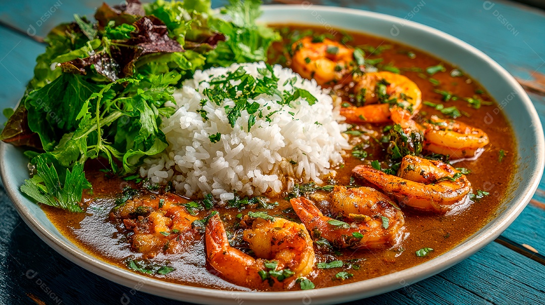 A imagem mostra Camarão ao Alho e Limão Siciliano, um prato de camarão.