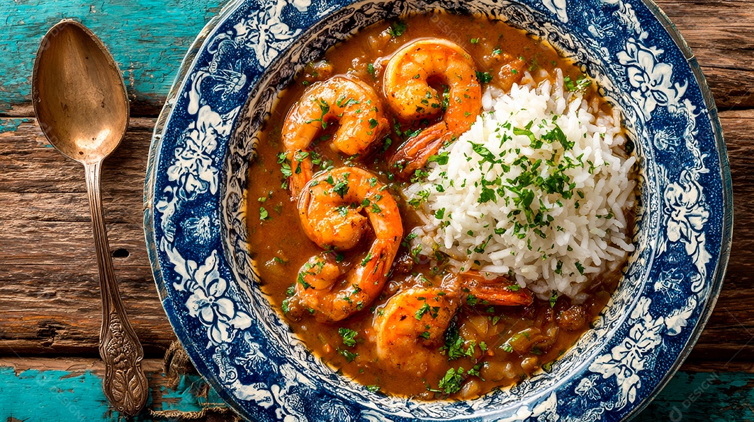 A imagem mostra Camarão ao Alho e Limão Siciliano, um prato de camarão.