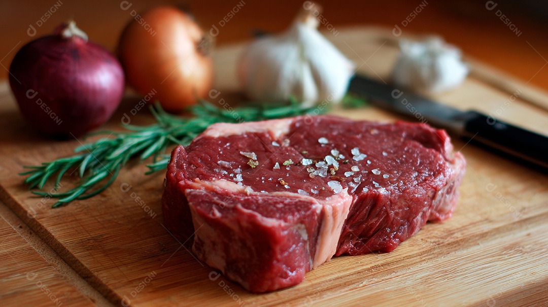 A imagem mostra um corte de carne conhecido como Ribeye Steak, também chamado de filé de costela.