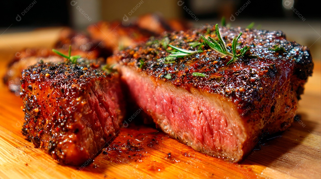 A imagem mostra um corte de carne conhecido como Ribeye Steak, também chamado de filé de costela.