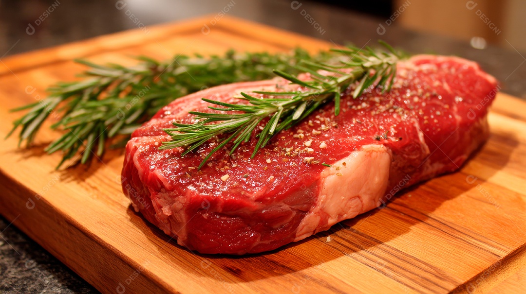 A imagem mostra um corte de carne conhecido como Ribeye Steak, também chamado de filé de costela.
