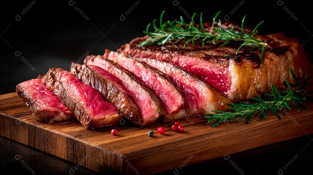 A imagem mostra um bife de Ribeye (também conhecido como Ancho, Entrecôte ou Filé de Costela), um corte bovino.