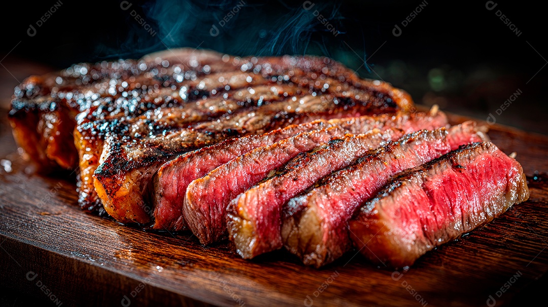 A imagem mostra um bife de Ribeye (também conhecido como Ancho, Entrecôte ou Filé de Costela), um corte bovino.