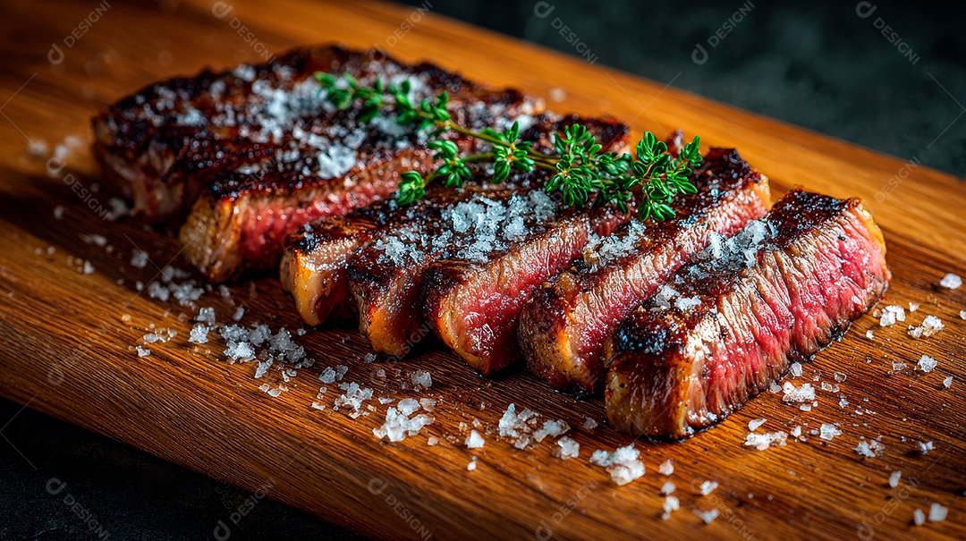 A imagem mostra um bife de Ribeye (também conhecido como Ancho, Entrecôte ou Filé de Costela), um corte bovino.