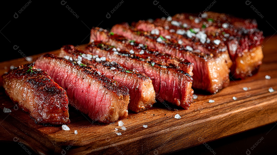A imagem mostra um bife de Ribeye (também conhecido como Ancho, Entrecôte ou Filé de Costela), um corte bovino.