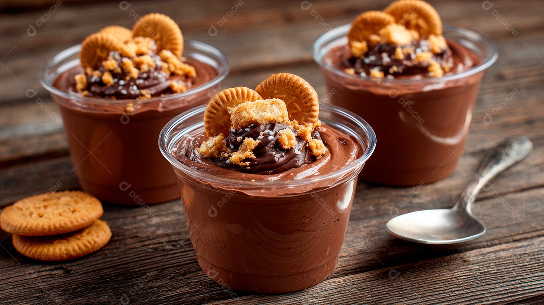 A imagem mostra porções individuais de mousse de Oreo, uma sobremesa popular e fácil de preparar..