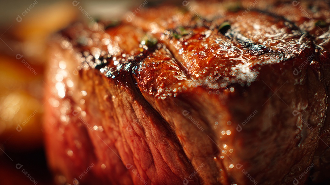 A imagem mostra um corte de carne bovina, especificamente um filé mignon grelhado ou selado.