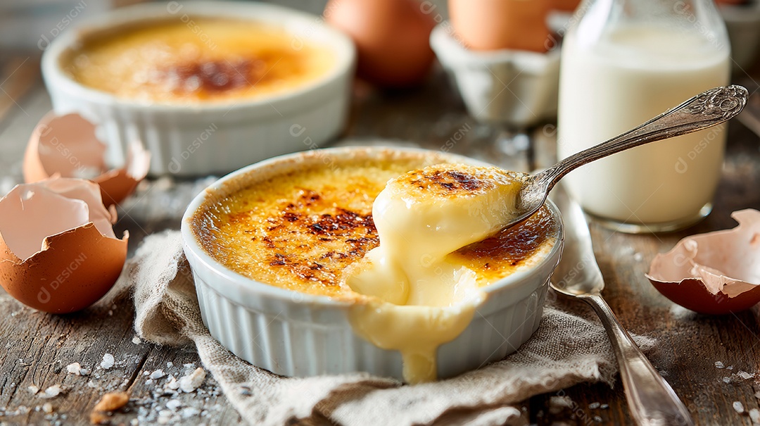 A imagem mostra um Crème brûlée..