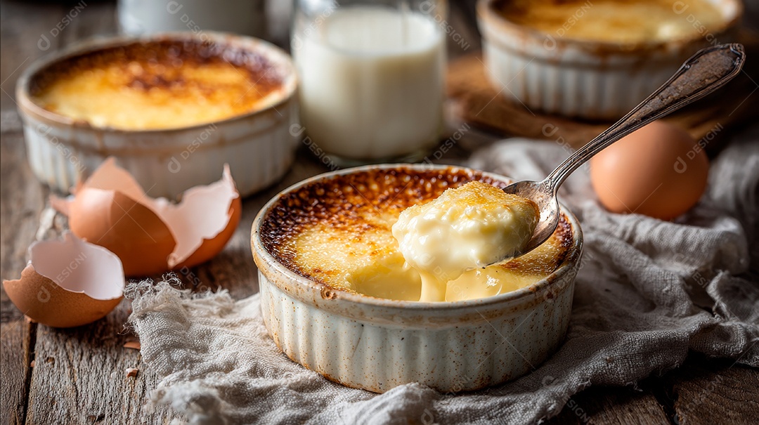 A imagem mostra um Crème brûlée..