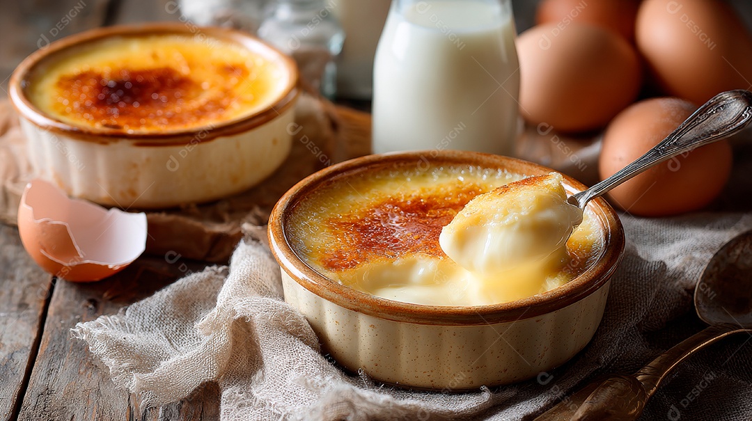 A imagem mostra um Crème brûlée..