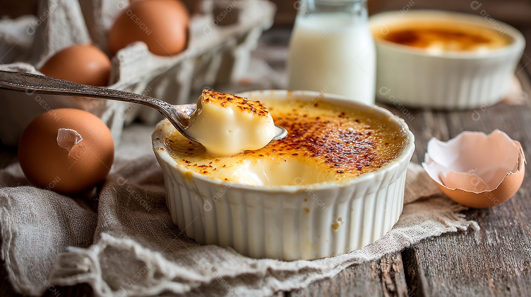 A imagem mostra um Crème brûlée..