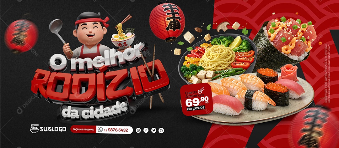 Banner O Melhor Rodízio Da Cidade Comida Japonesa Social Media PSD Editável