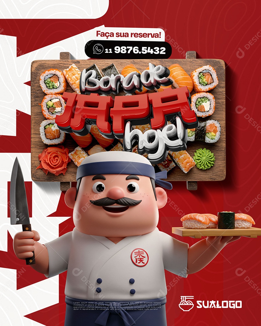 Bora de Japa Hoje Comida Japonesa Social Media PSD Editável