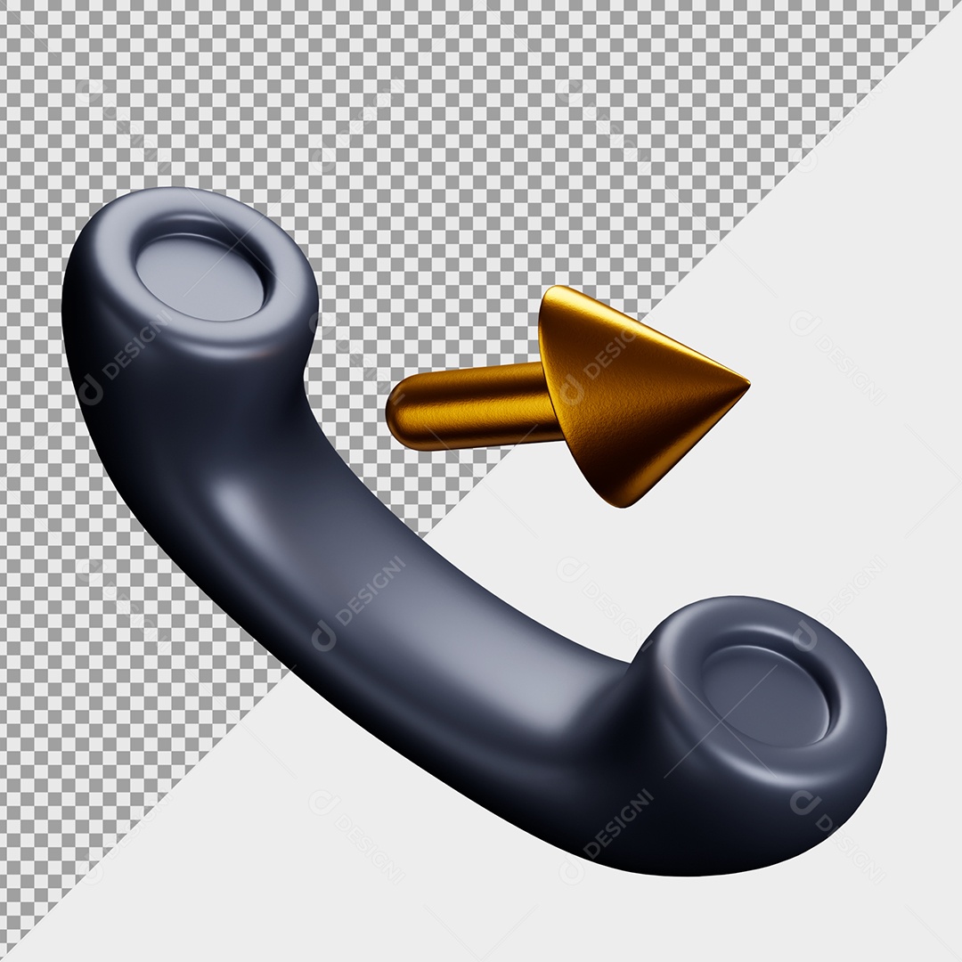 Telefone 3D Preto e Dourado Elemento para Composição PSD