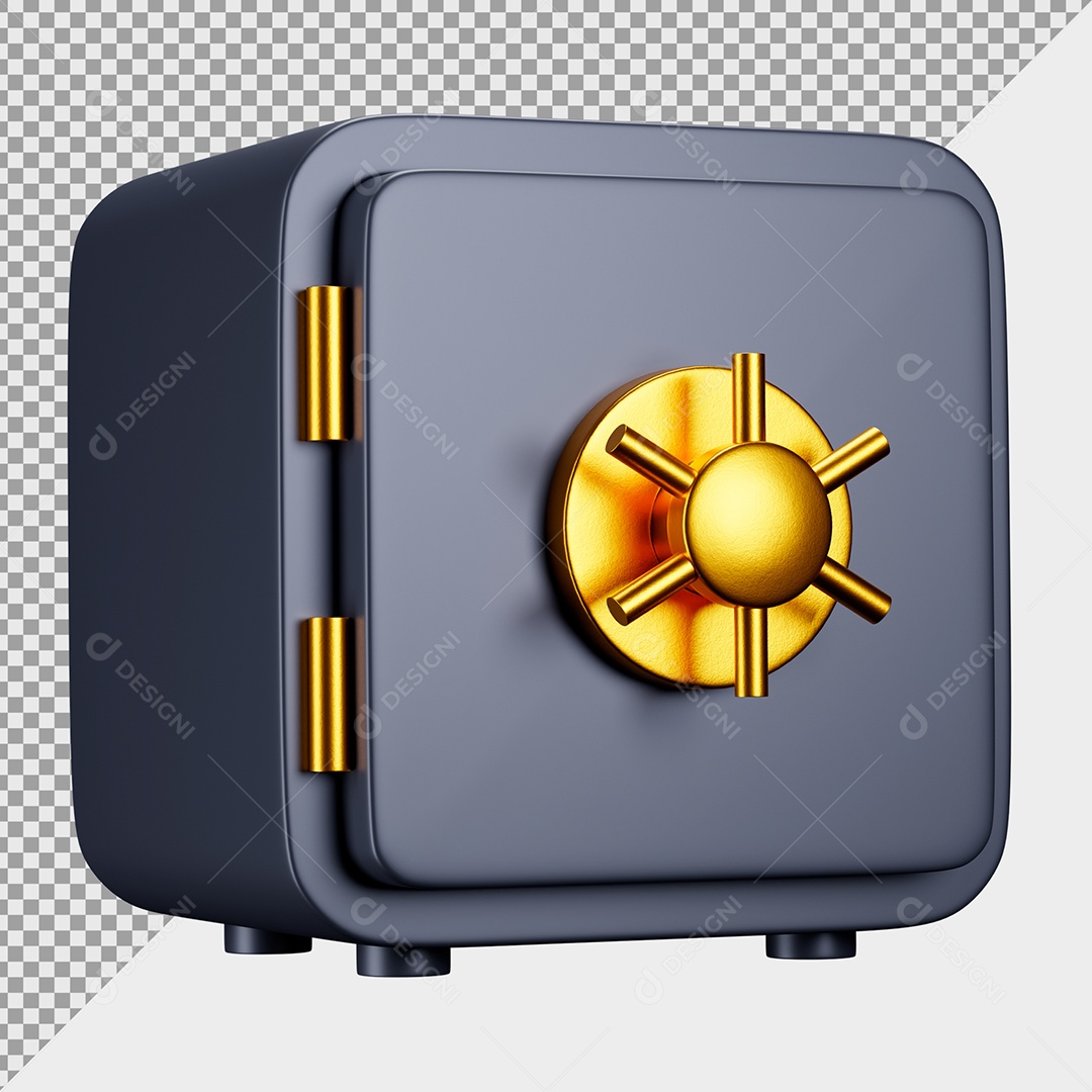 Cofre 3D Preto e Dourado Elemento para Composição PSD