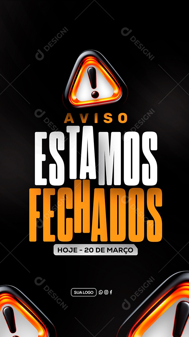 Story Aviso Estamos Fechados Social Media PSD Editável