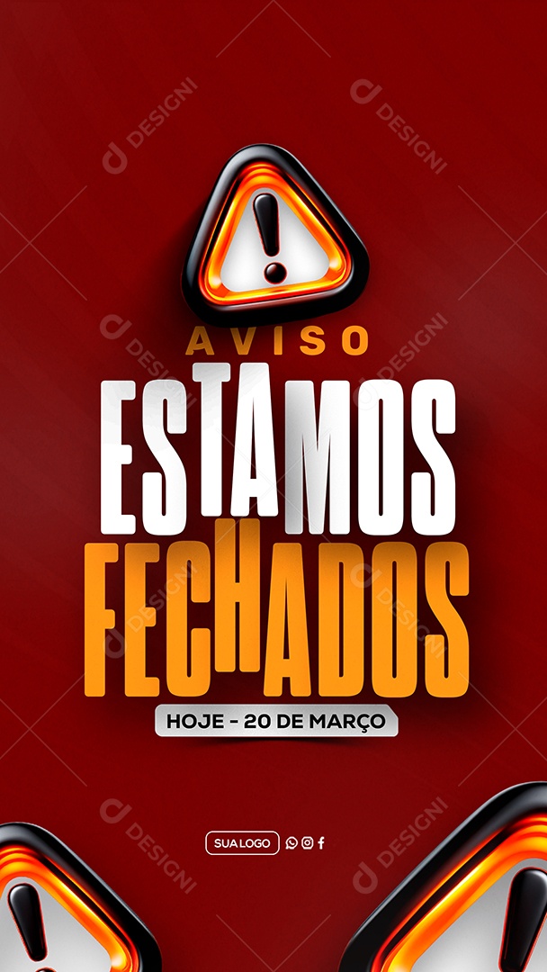 Story Aviso Estamos Fechados Social Media PSD Editável