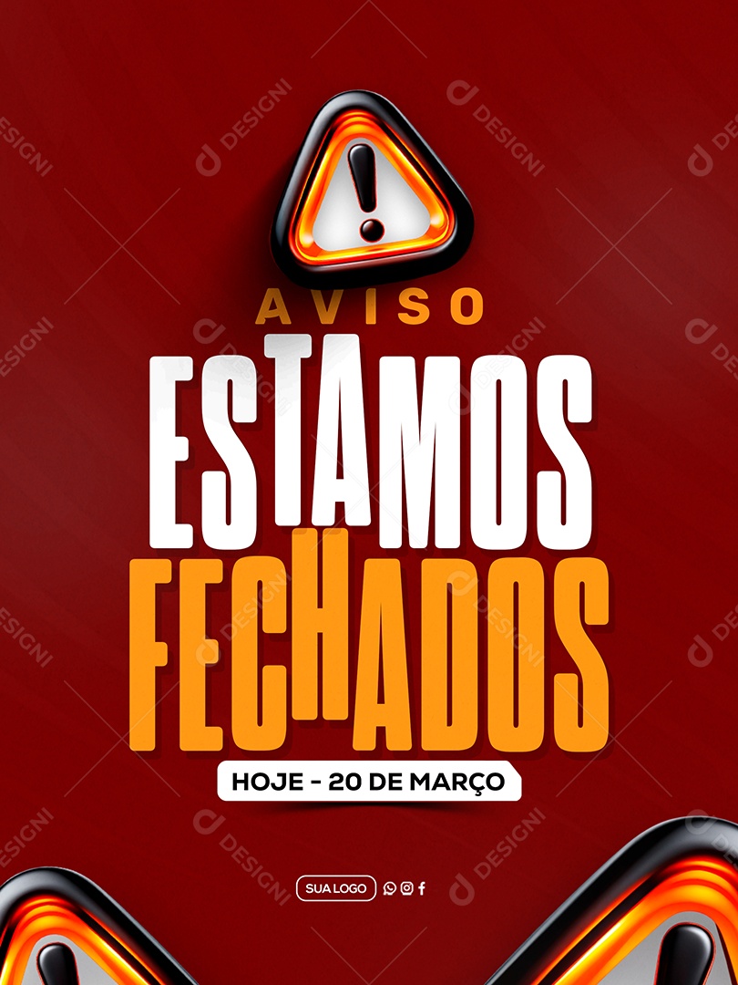 Aviso Estamos Fechados Social Media PSD Editável