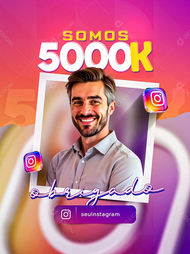 Somos 5K no Instagram Social Media PSD Editável
