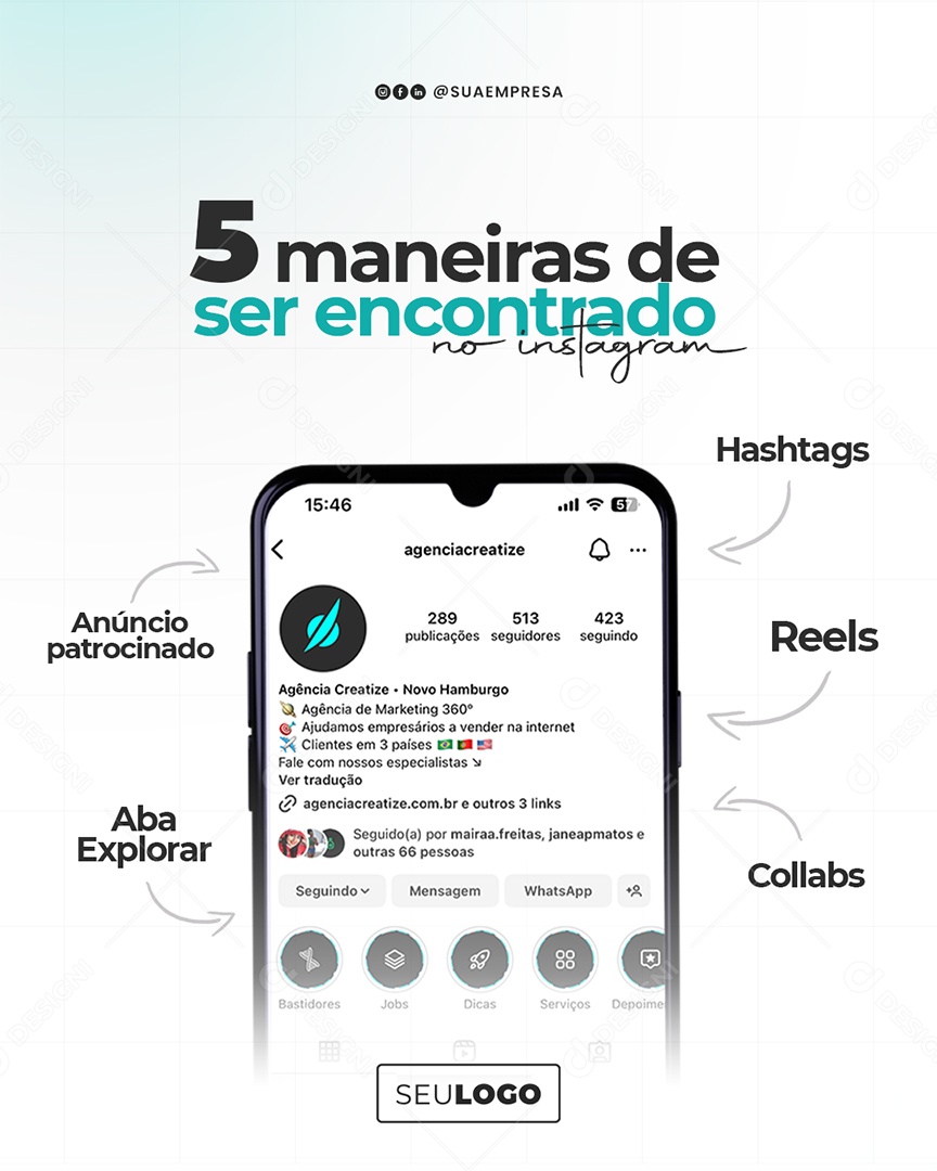 Marketing Digital 5 Maneiras de Ser Contratado Social Media PSD Editável