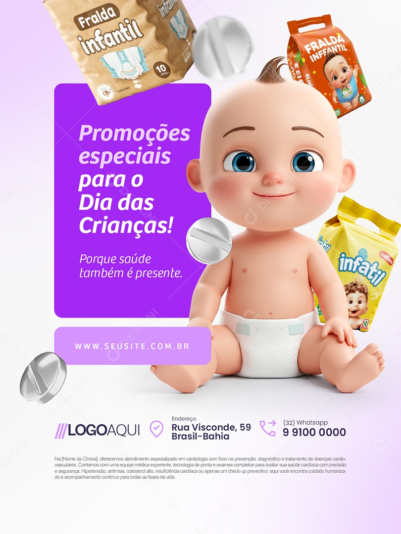 Farmácia Promoções Especiais para o Dia das Crianças Social Media PSD Editável