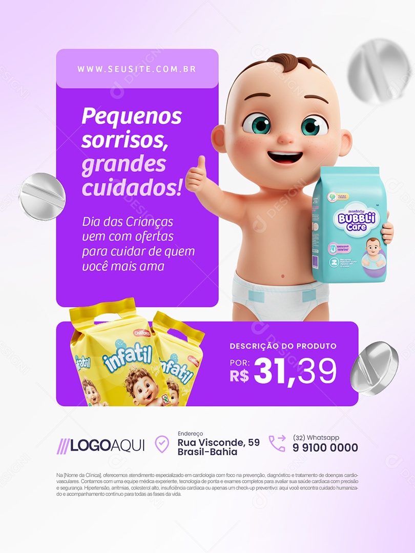 Farmácia Pequenos Sorrisos Grandes Cuidados Social Media PSD Editável