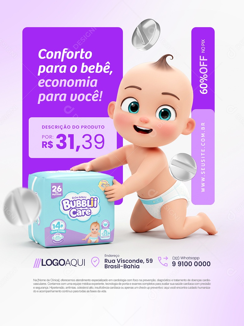 Farmácia Conforto para o Bebê Economia para Você Social Media PSD Editável