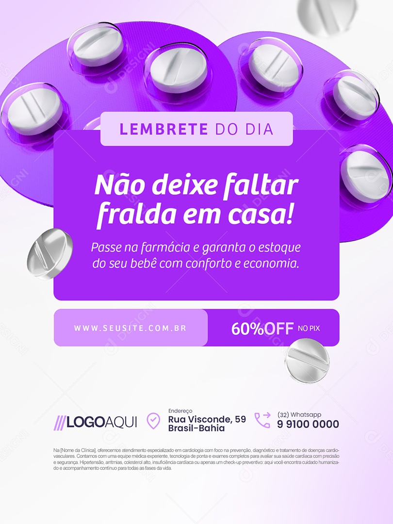 Farmácia Lembrete do Dia Não Deixe Faltar Fralda em Casa Social Media PSD Editável