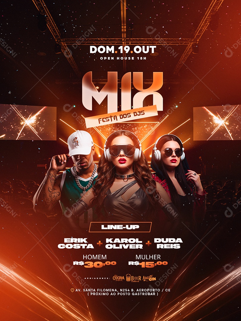 Flyer Mix Festa dos DJS Social Media PSD Editável